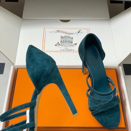 HM 25S HIGH-HEEL SANDAL 105 MM IN DARK BLUE SUEDE