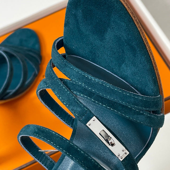 HM 25S HIGH-HEEL SANDAL 105 MM IN DARK BLUE SUEDE