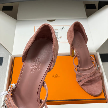 HM 25S HIGH-HEEL SANDAL 105 MM IN PEACHY PINK SUEDE