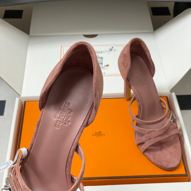 HM 25S HIGH-HEEL SANDAL 105 MM IN PEACHY PINK SUEDE