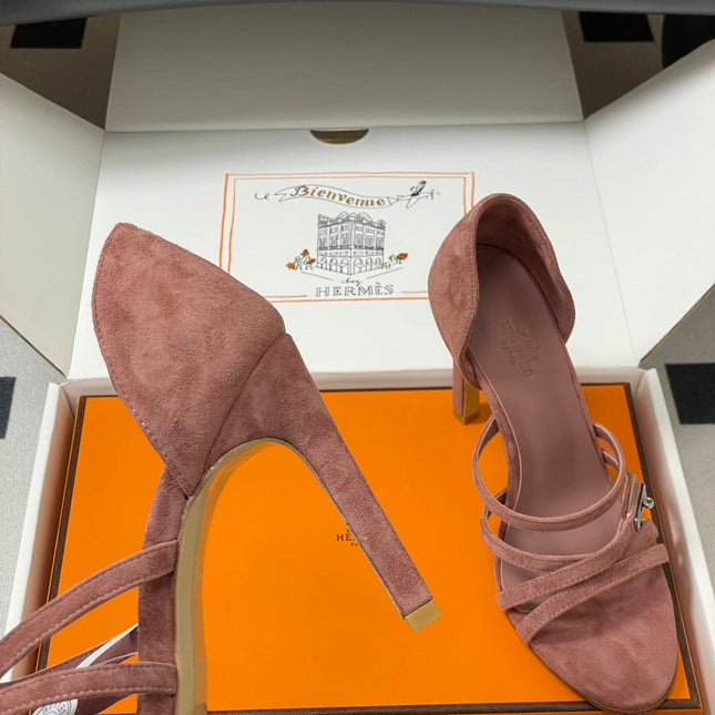HM 25S HIGH-HEEL SANDAL 105 MM IN PEACHY PINK SUEDE