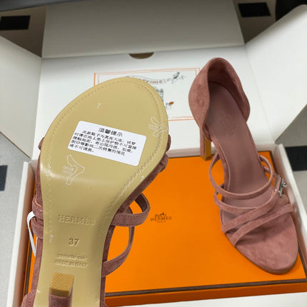 HM 25S HIGH-HEEL SANDAL 105 MM IN PEACHY PINK SUEDE