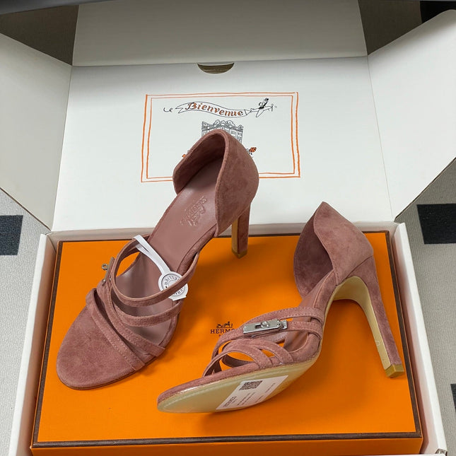 HM 25S HIGH-HEEL SANDAL 105 MM IN PEACHY PINK SUEDE