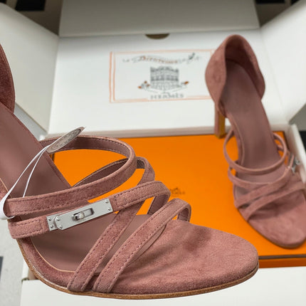 HM 25S HIGH-HEEL SANDAL 105 MM IN PEACHY PINK SUEDE