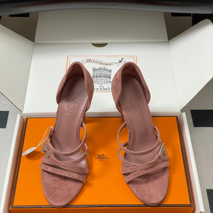 HM 25S HIGH-HEEL SANDAL 105 MM IN PEACHY PINK SUEDE