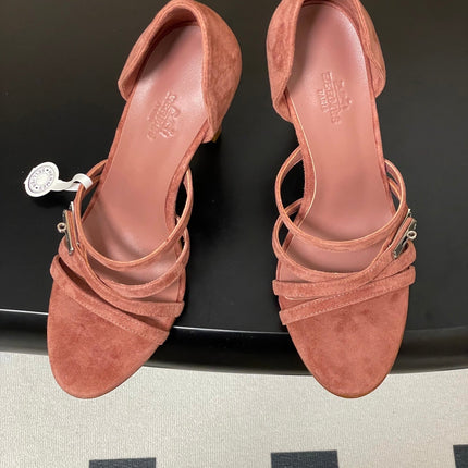 HM 25S HIGH-HEEL SANDAL 105 MM IN PEACHY PINK SUEDE