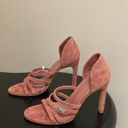 HM 25S HIGH-HEEL SANDAL 105 MM IN PEACHY PINK SUEDE