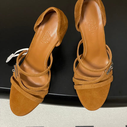 HM 25S HIGH-HEEL SANDAL 105 MM IN BROWN SUEDE