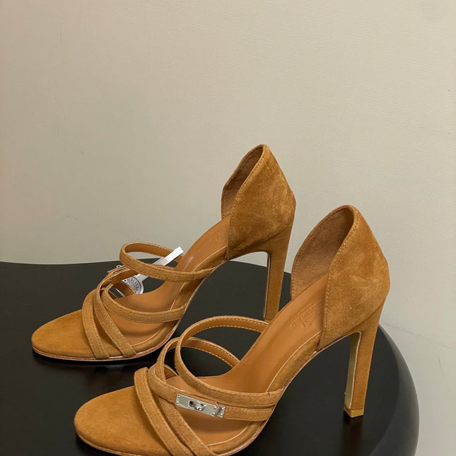 HM 25S HIGH-HEEL SANDAL 105 MM IN BROWN SUEDE