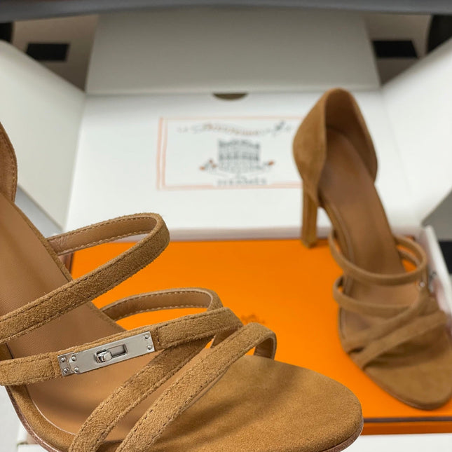 HM 25S HIGH-HEEL SANDAL 105 MM IN BROWN SUEDE