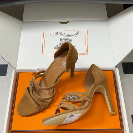 HM 25S HIGH-HEEL SANDAL 105 MM IN BROWN SUEDE