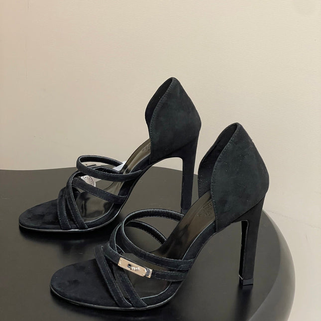 HM 25S HIGH-HEEL SANDAL 105 MM IN BLACK SUEDE