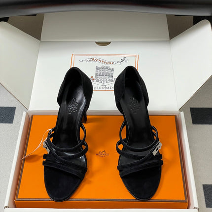 HM 25S HIGH-HEEL SANDAL 105 MM IN BLACK SUEDE