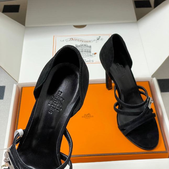 HM 25S HIGH-HEEL SANDAL 105 MM IN BLACK SUEDE