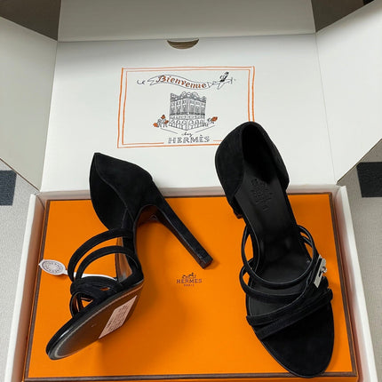 HM 25S HIGH-HEEL SANDAL 105 MM IN BLACK SUEDE