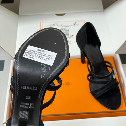 HM 25S HIGH-HEEL SANDAL 105 MM IN BLACK SUEDE