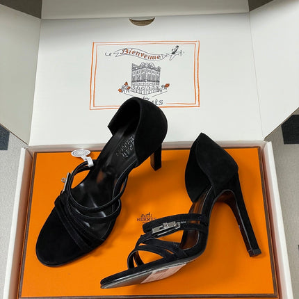 HM 25S HIGH-HEEL SANDAL 105 MM IN BLACK SUEDE