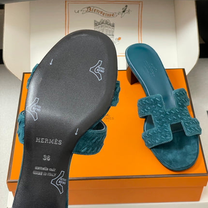 HM 25S ORAN HIGH‑HEEL SANDAL IN DARK BLUE SUEDE AND LAMBSKIN