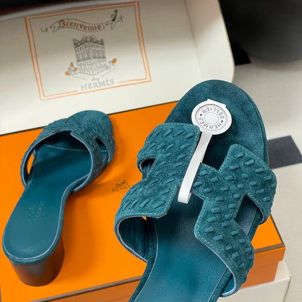 HM 25S ORAN HIGH‑HEEL SANDAL IN DARK BLUE SUEDE AND LAMBSKIN