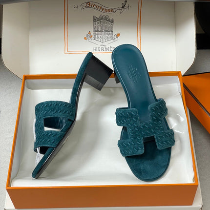 HM 25S ORAN HIGH‑HEEL SANDAL IN DARK BLUE SUEDE AND LAMBSKIN