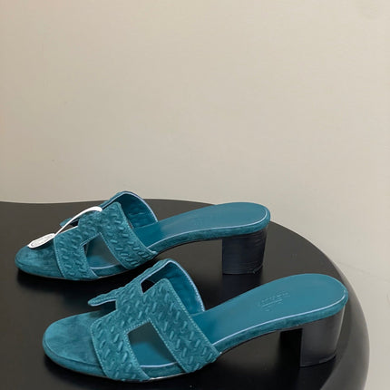 HM 25S ORAN HIGH‑HEEL SANDAL IN DARK BLUE SUEDE AND LAMBSKIN