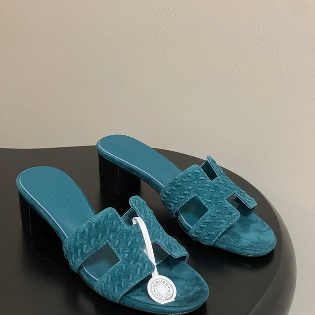 HM 25S ORAN HIGH‑HEEL SANDAL IN DARK BLUE SUEDE AND LAMBSKIN
