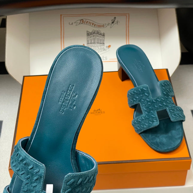 HM 25S ORAN HIGH‑HEEL SANDAL IN DARK BLUE SUEDE AND LAMBSKIN