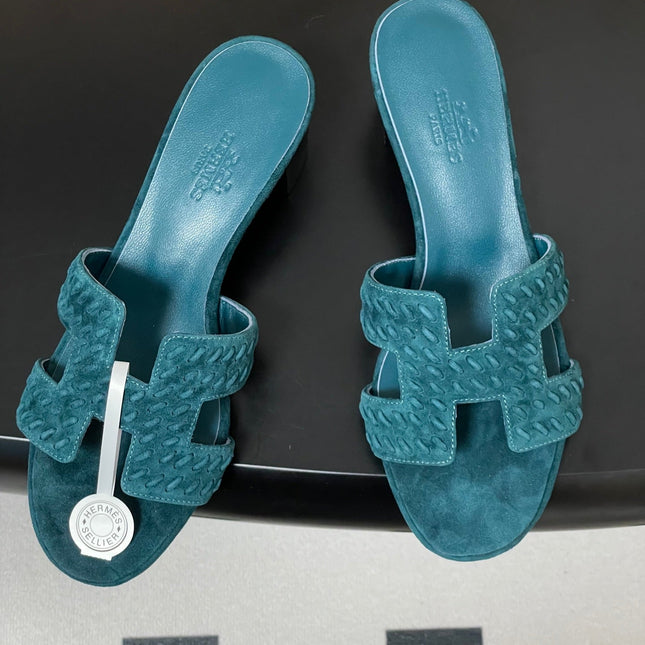 HM 25S ORAN HIGH‑HEEL SANDAL IN DARK BLUE SUEDE AND LAMBSKIN