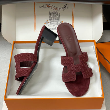 HM 25S ORAN HIGH‑HEEL SANDAL IN DARK RED SUEDE AND LAMBSKIN
