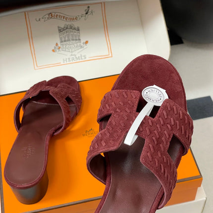 HM 25S ORAN HIGH‑HEEL SANDAL IN DARK RED SUEDE AND LAMBSKIN