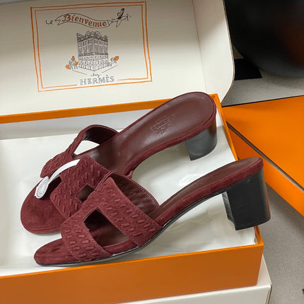 HM 25S ORAN HIGH‑HEEL SANDAL IN DARK RED SUEDE AND LAMBSKIN