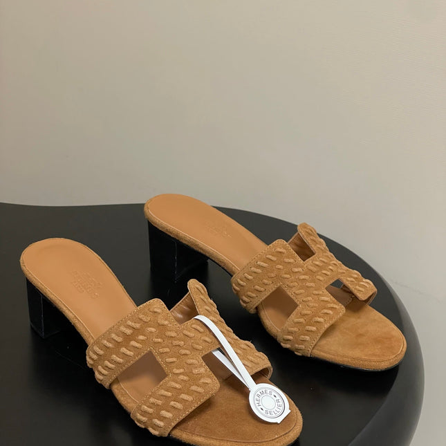 HM 25S ORAN HIGH‑HEEL SANDAL IN LIGHT BROWN SUEDE AND LAMBSKIN