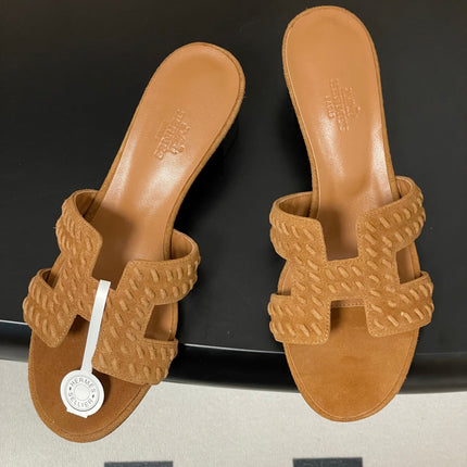 HM 25S ORAN HIGH‑HEEL SANDAL IN LIGHT BROWN SUEDE AND LAMBSKIN