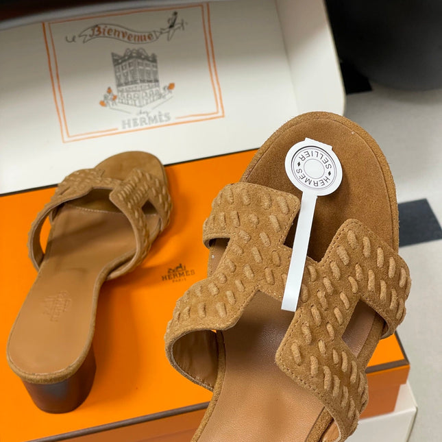 HM 25S ORAN HIGH‑HEEL SANDAL IN LIGHT BROWN SUEDE AND LAMBSKIN