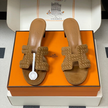 HM 25S ORAN HIGH‑HEEL SANDAL IN LIGHT BROWN SUEDE AND LAMBSKIN