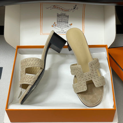 HM 25S ORAN HIGH‑HEEL SANDAL IN BEIGE SUEDE AND LAMBSKIN