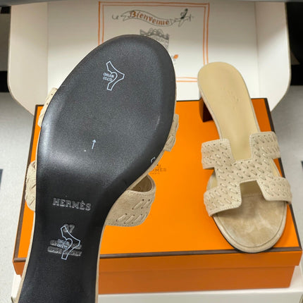 HM 25S ORAN HIGH‑HEEL SANDAL IN BEIGE SUEDE AND LAMBSKIN
