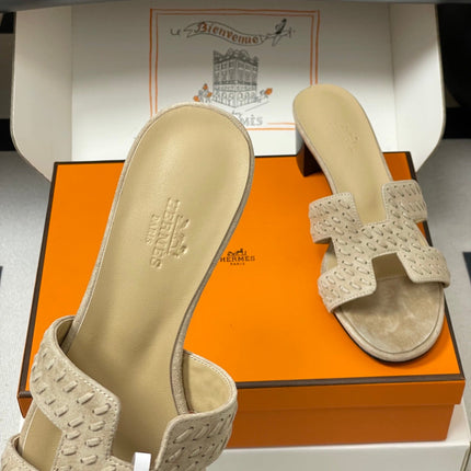 HM 25S ORAN HIGH‑HEEL SANDAL IN BEIGE SUEDE AND LAMBSKIN