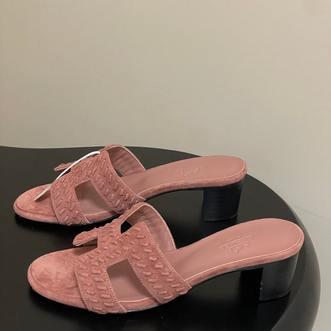 HM 25S ORAN HIGH‑HEEL SANDAL IN PEACHY PINK SUEDE AND LAMBSKIN