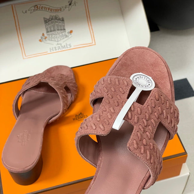 HM 25S ORAN HIGH‑HEEL SANDAL IN PEACHY PINK SUEDE AND LAMBSKIN