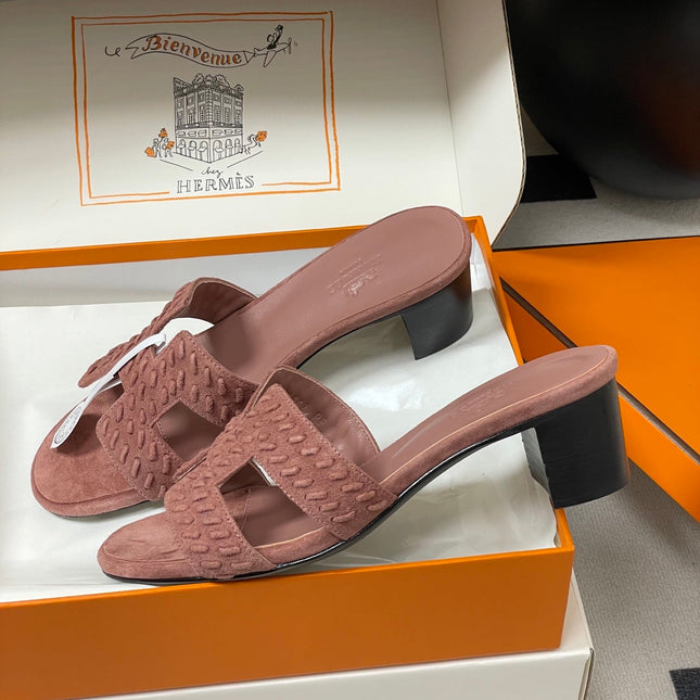 HM 25S ORAN HIGH‑HEEL SANDAL IN PEACHY PINK SUEDE AND LAMBSKIN