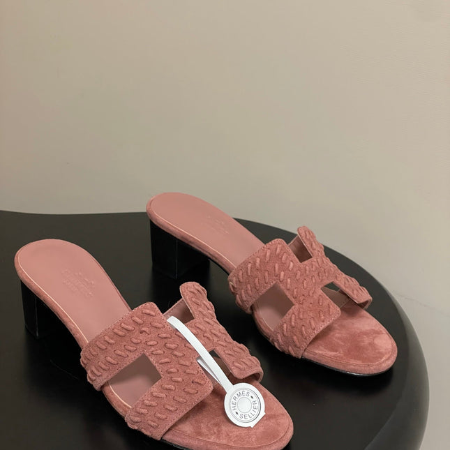 HM 25S ORAN HIGH‑HEEL SANDAL IN PEACHY PINK SUEDE AND LAMBSKIN