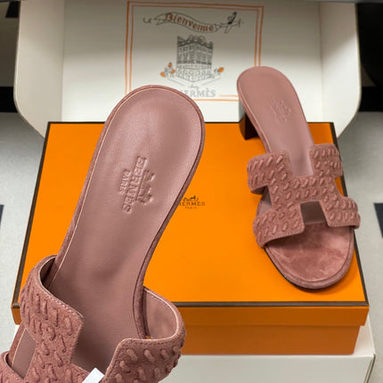 HM 25S ORAN HIGH‑HEEL SANDAL IN PEACHY PINK SUEDE AND LAMBSKIN