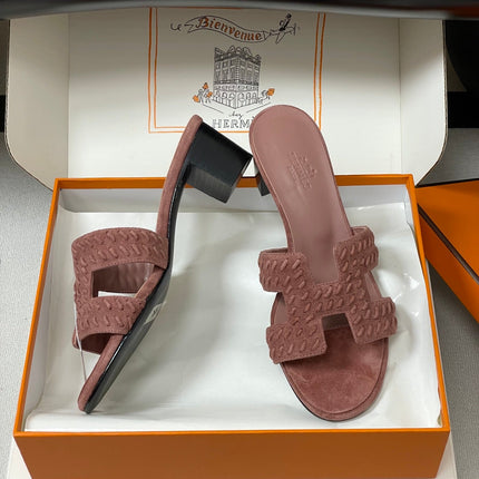 HM 25S ORAN HIGH‑HEEL SANDAL IN PEACHY PINK SUEDE AND LAMBSKIN