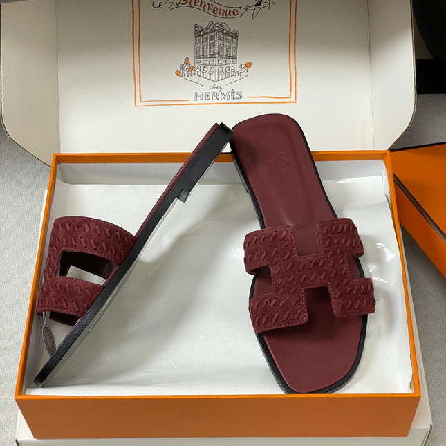 HM 25S ORAN SANDAL IN DARK RED SUEDE AND LAMBSKIN