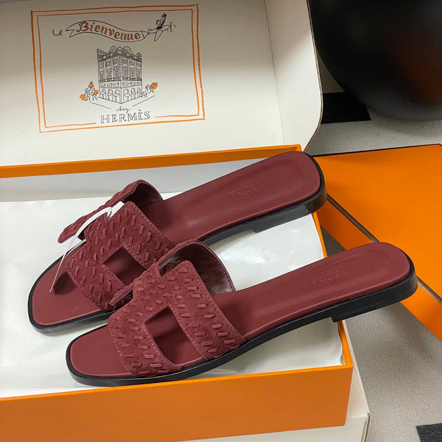 HM 25S ORAN SANDAL IN DARK RED SUEDE AND LAMBSKIN