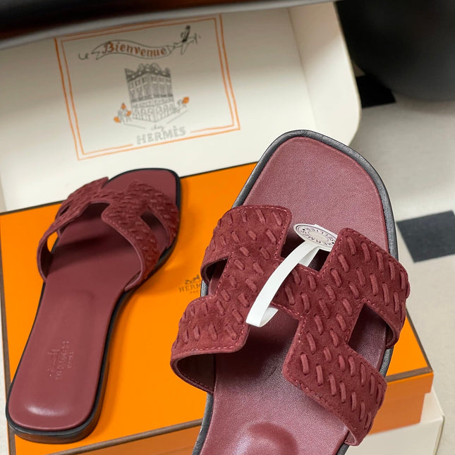 HM 25S ORAN SANDAL IN DARK RED SUEDE AND LAMBSKIN