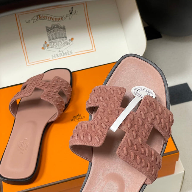 HM 25S ORAN SANDAL IN PEACHY PINK SUEDE AND LAMBSKIN