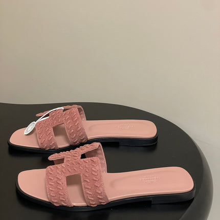 HM 25S ORAN SANDAL IN PEACHY PINK SUEDE AND LAMBSKIN