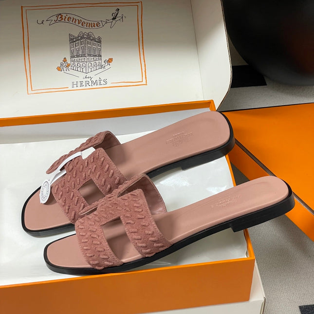 HM 25S ORAN SANDAL IN PEACHY PINK SUEDE AND LAMBSKIN
